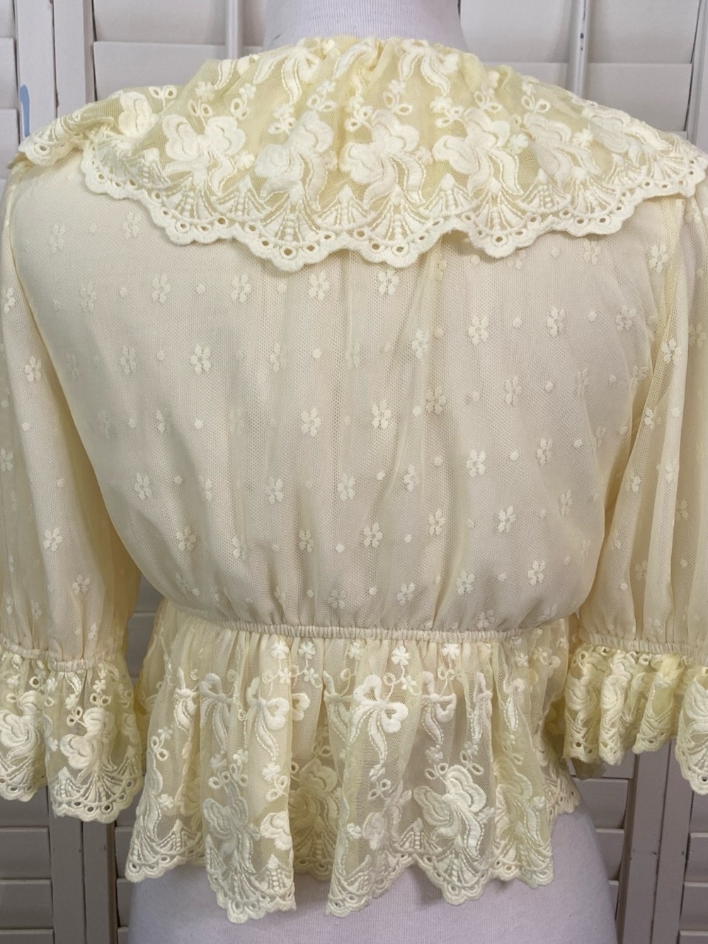 Altar'd State Butter Yellow Lace-Trim Sheer Blouse - Picture 6 of 8